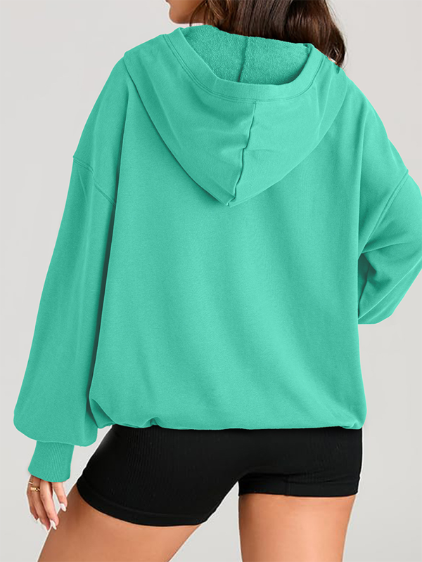 Women's Solid Color Long Sleeve Hooded Solid Color Zipper Plug Sweatshirt (11472173203724)