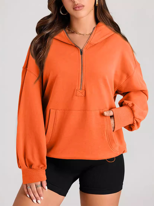 Women's Solid Color Long Sleeve Hooded Solid Color Zipper Plug Sweatshirt (11472173203724)