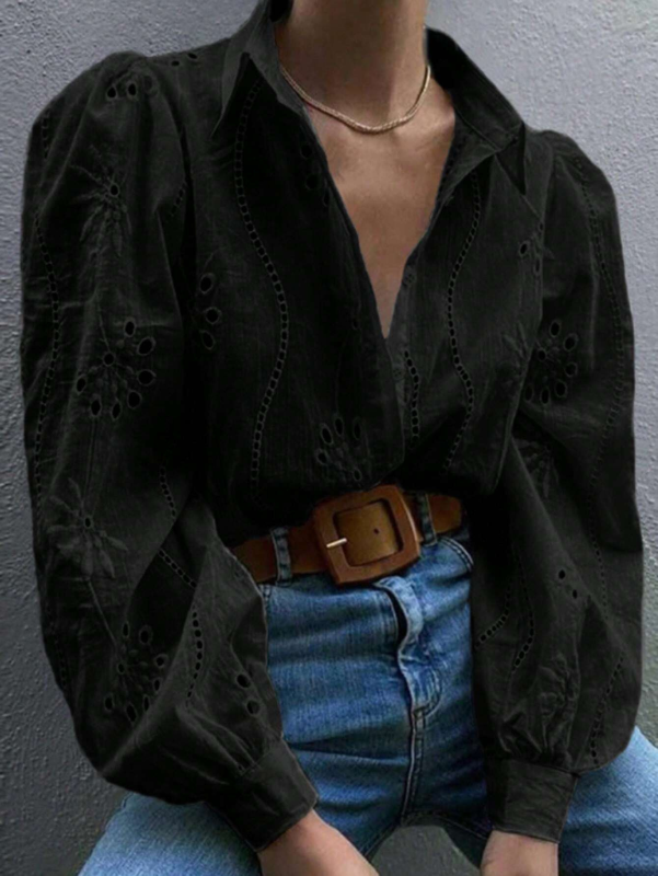 New Single Breasted Solid Color Embroidered Long Sleeve Lapel Shirt (11472173695244)
