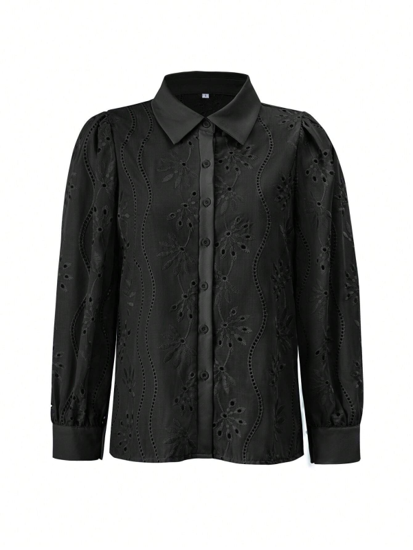 New Single Breasted Solid Color Embroidered Long Sleeve Lapel Shirt (11472173695244)