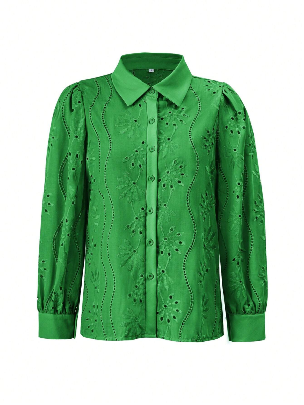 New Single Breasted Solid Color Embroidered Long Sleeve Lapel Shirt (11472173695244)