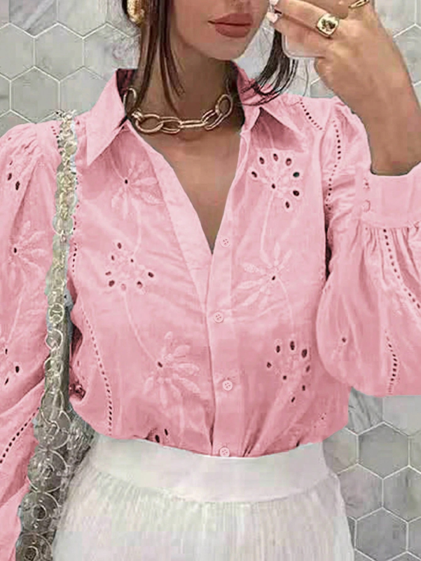 New Single Breasted Solid Color Embroidered Long Sleeve Lapel Shirt (11472173695244)