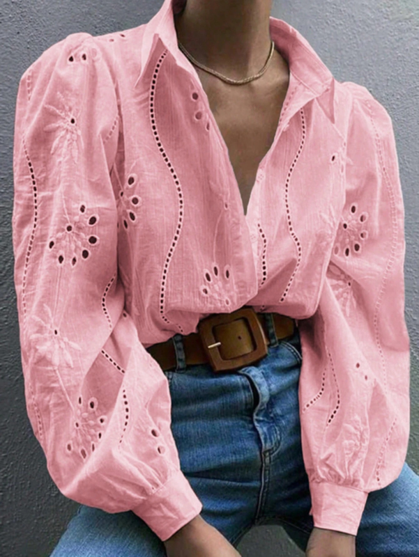 New Single Breasted Solid Color Embroidered Long Sleeve Lapel Shirt (11472173695244)