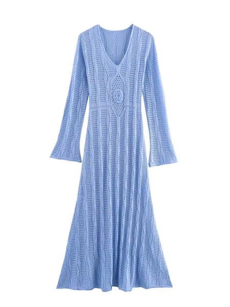 Women's Vacation Long Sleeve Long Knit Dress (11472173367564)