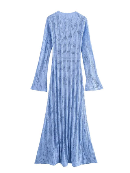 Women's Vacation Long Sleeve Long Knit Dress (11472173367564)