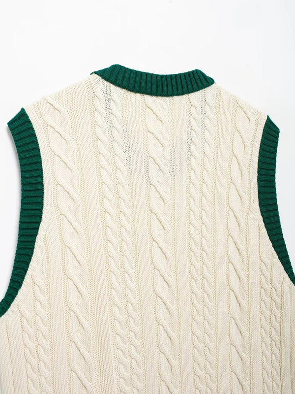 New Contrast Cable Knit Vest Sweater (11472313188620)