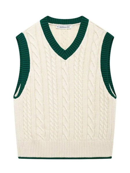 New Contrast Cable Knit Vest Sweater (11472313188620)