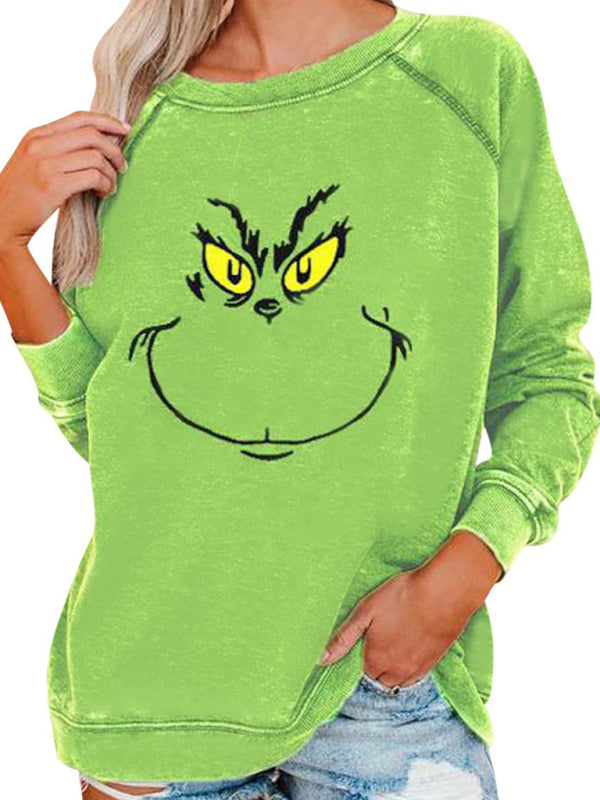 Damen-Weihnachts-Langarm-Sweatshirt mit Greg Grinch-Aufdruck