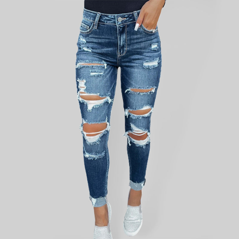 Rip Distressed Lined Curvy Fit Skinny Jeans mit Karomuster