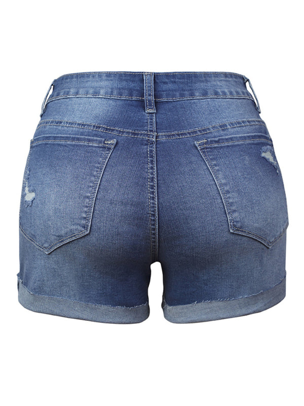 Zerrissene Stretch-Denim-Shorts