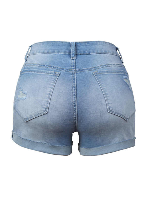 Zerrissene Stretch-Denim-Shorts