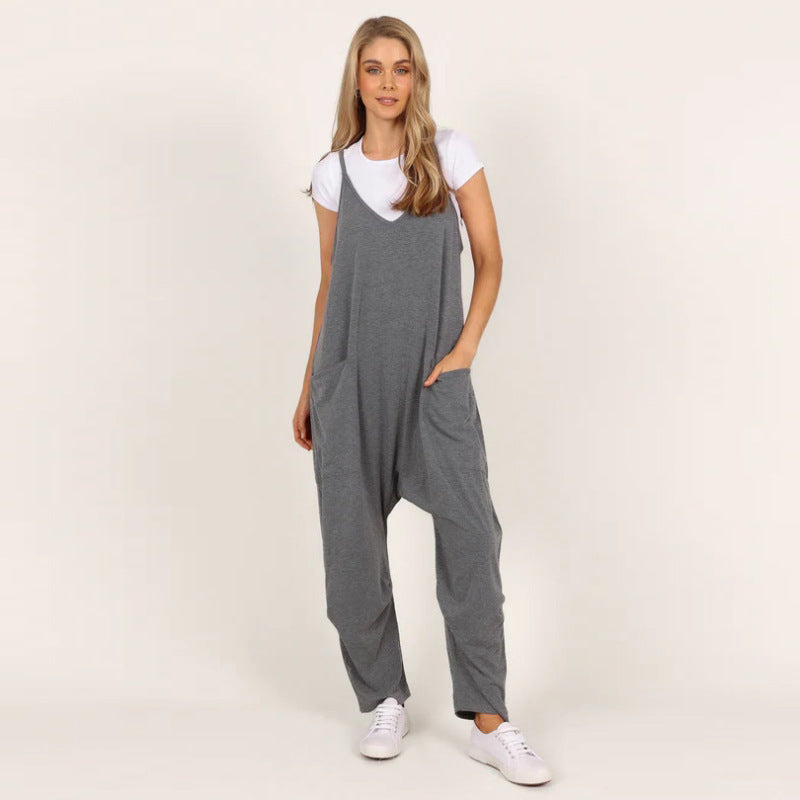 Übergroßer Oversized-Jumpsuit mit zwei Taschen aus Strick in Blau